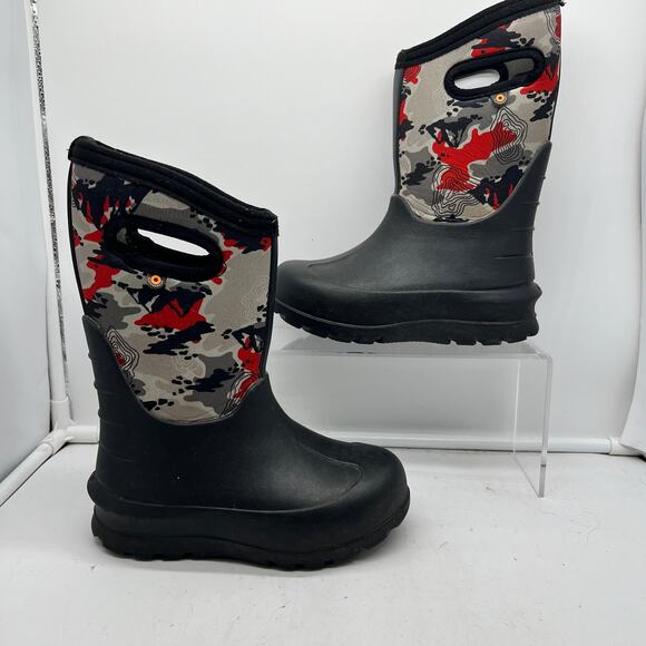Bogs Boots Kids Youth 12 Neo Classic Camouflage Winter Snow Red Gray - Picture 1 of 9
